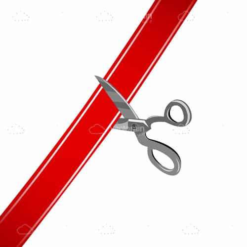 Red Ribbon Being Cut by Scissors